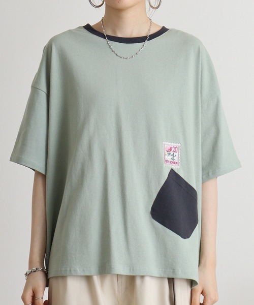 Quelle Chance(ケルシャンス)の「Quelle chance 配色ポケットプルオーバー(Tシャツ/カットソー・レディース・ライトグリーン/オフホワイト/チャコールグレー・M)」の13枚目の写真
