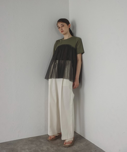 セール】【MINERTE】tulle T-shirt / チュール切り替えTシャツ（T