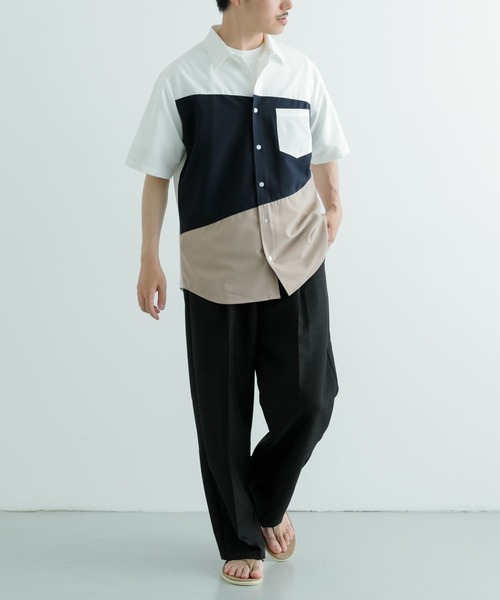 ITEMS URBANRESEARCH(アイテムズ アーバンリサーチ)の「Diagonal Switch 半袖シャツ(シャツ/ブラウス・メンズ・ホワイト/ブルー/グレー・LARGE/MEDIUM)」の7枚目の写真