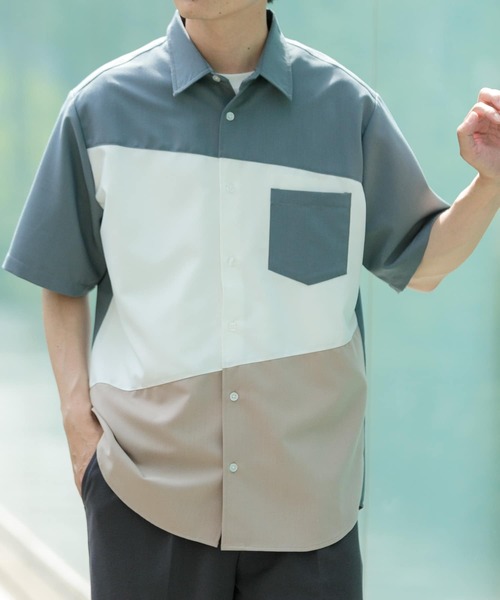 ITEMS URBANRESEARCH(アイテムズ アーバンリサーチ)の「Diagonal Switch 半袖シャツ(シャツ/ブラウス・メンズ・ホワイト/ブルー/グレー・LARGE/MEDIUM)」の8枚目の写真