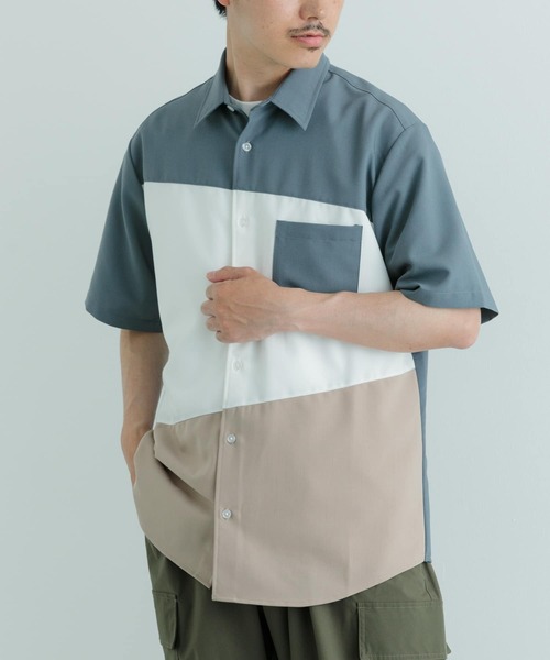 ITEMS URBANRESEARCH(アイテムズ アーバンリサーチ)の「Diagonal Switch 半袖シャツ(シャツ/ブラウス・メンズ・ホワイト/ブルー/グレー・LARGE/MEDIUM)」の12枚目の写真