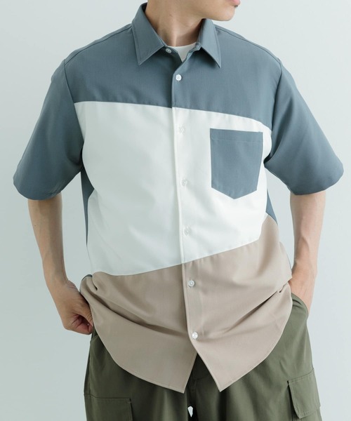 ITEMS URBANRESEARCH(アイテムズ アーバンリサーチ)の「Diagonal Switch 半袖シャツ(シャツ/ブラウス・メンズ・ホワイト/ブルー/グレー・LARGE/MEDIUM)」の13枚目の写真