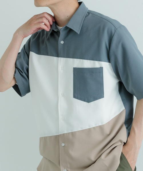 ITEMS URBANRESEARCH(アイテムズ アーバンリサーチ)の「Diagonal Switch 半袖シャツ(シャツ/ブラウス・メンズ・ホワイト/ブルー/グレー・LARGE/MEDIUM)」の14枚目の写真
