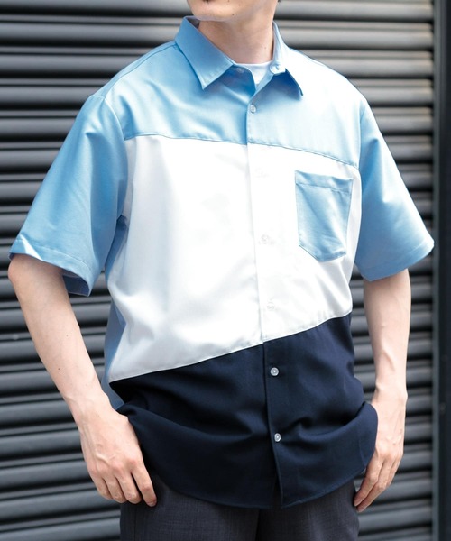 ITEMS URBANRESEARCH(アイテムズ アーバンリサーチ)の「Diagonal Switch 半袖シャツ(シャツ/ブラウス・メンズ・ホワイト/ブルー/グレー・LARGE/MEDIUM)」の16枚目の写真
