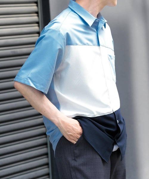 ITEMS URBANRESEARCH(アイテムズ アーバンリサーチ)の「Diagonal Switch 半袖シャツ(シャツ/ブラウス・メンズ・ホワイト/ブルー/グレー・LARGE/MEDIUM)」の17枚目の写真