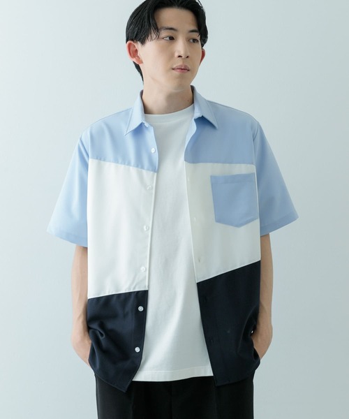 ITEMS URBANRESEARCH(アイテムズ アーバンリサーチ)の「Diagonal Switch 半袖シャツ(シャツ/ブラウス・メンズ・ホワイト/ブルー/グレー・LARGE/MEDIUM)」の19枚目の写真