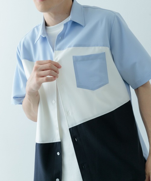 ITEMS URBANRESEARCH(アイテムズ アーバンリサーチ)の「Diagonal Switch 半袖シャツ(シャツ/ブラウス・メンズ・ホワイト/ブルー/グレー・LARGE/MEDIUM)」の20枚目の写真