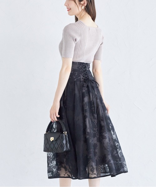 【セール】バックレースアップオパールフラワープリントフレアスカート(スカート)|tocco closet(トッコ クローゼット) 【セール】バックレースアップオパールフラワープリントフレアスカート(スカート)|tocco closet(トッコ クローゼット)