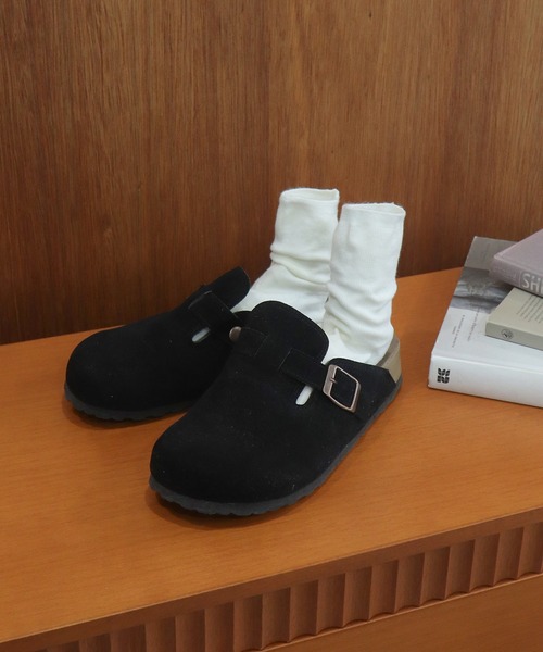 ベルトサボサンダル / 秋 クロッグシューズ スウェードタッチ レザー