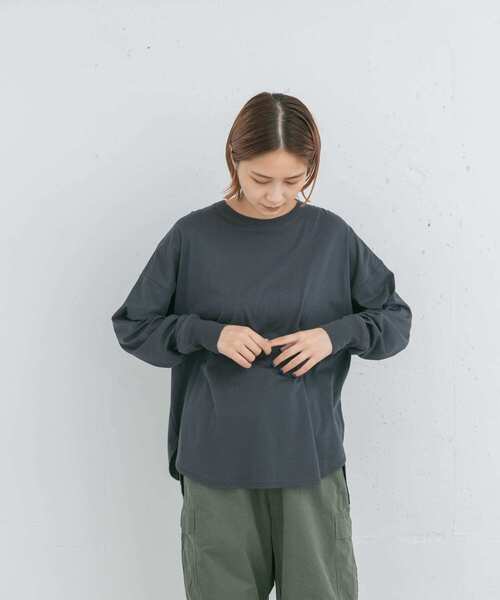 EKAL(エカル)の「ハイゲージロングスリーブカットソー(Tシャツ/カットソー・レディース・チャコールグレー/ホワイト・ONE)」の8枚目の写真