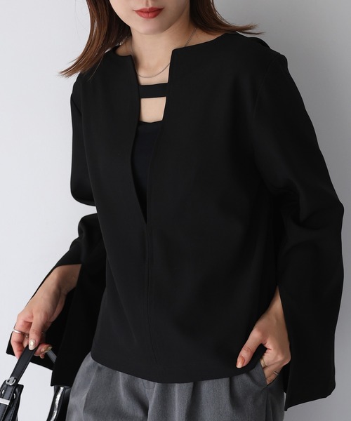 Riberry（リベリー）の「前後2WAYキーネックトップス（シャツ/ブラウス・レディース・ブラウン/グレイッシュベージュ/ブラック・FREE）」の9枚目の写真