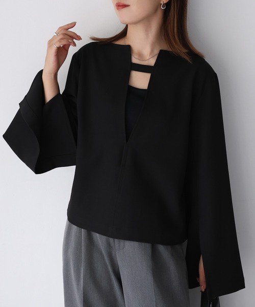 Riberry（リベリー）の「前後2WAYキーネックトップス（シャツ/ブラウス・レディース・ブラウン/グレイッシュベージュ/ブラック・FREE）」の22枚目の写真