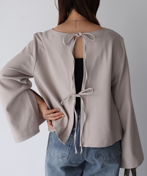 Riberry（リベリー）の「前後2WAYキーネックトップス（シャツ/ブラウス・レディース・ブラウン/グレイッシュベージュ/ブラック・FREE）」の21枚目の写真