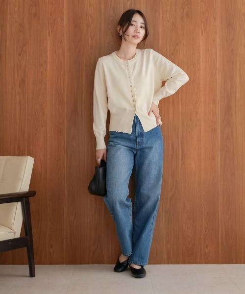 Bab（バブ）の「スカラップデザインニットカーデ（カーディガン/ボレロ・レディース・ベージュ/ブラウン/ブラック/オフホワイト・FREE）」の7枚目の写真