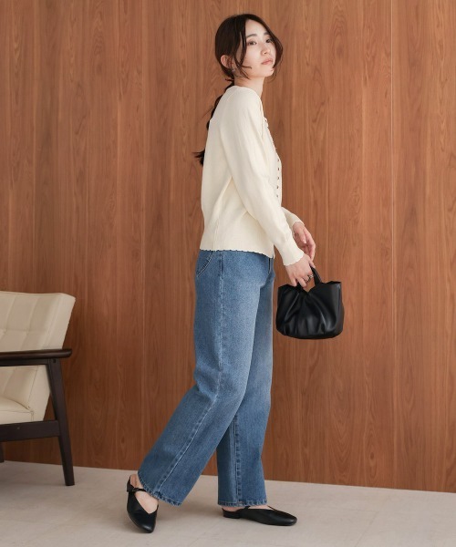 Bab（バブ）の「スカラップデザインニットカーデ（カーディガン/ボレロ・レディース・ベージュ/ブラウン/ブラック/オフホワイト・FREE）」の9枚目の写真