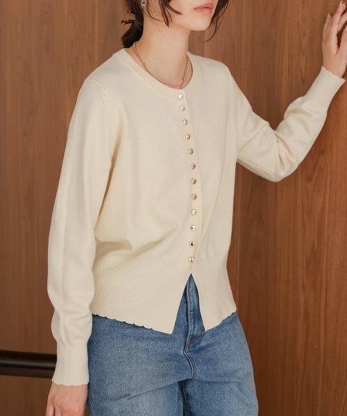 Bab（バブ）の「スカラップデザインニットカーデ（カーディガン/ボレロ・レディース・ベージュ/ブラウン/ブラック/オフホワイト・FREE）」の10枚目の写真