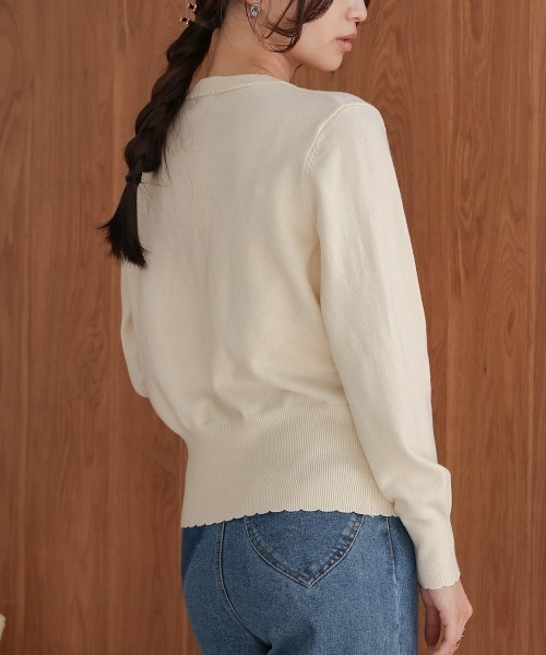 Bab（バブ）の「スカラップデザインニットカーデ（カーディガン/ボレロ・レディース・ベージュ/ブラウン/ブラック/オフホワイト・FREE）」の13枚目の写真