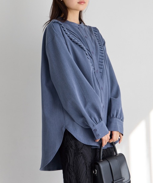 LAVEANGE（ラビアンジェ）の「【洗える】プリーツピンタックシャツ（シャツ/ブラウス・レディース・ネイビー/サックスブルー・4L/3L/LL/M/5L）」の3枚目の写真