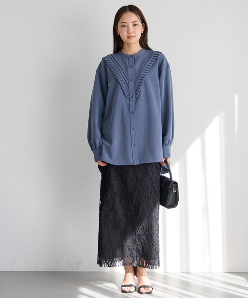 LAVEANGE（ラビアンジェ）の「【洗える】プリーツピンタックシャツ（シャツ/ブラウス・レディース・ネイビー/サックスブルー・4L/3L/LL/M/5L）」の5枚目の写真