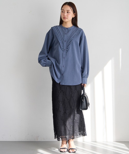 LAVEANGE（ラビアンジェ）の「【洗える】プリーツピンタックシャツ（シャツ/ブラウス・レディース・ネイビー/サックスブルー・4L/3L/LL/M/5L）」の6枚目の写真