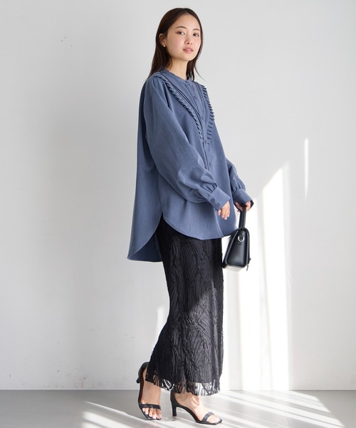 LAVEANGE（ラビアンジェ）の「【洗える】プリーツピンタックシャツ（シャツ/ブラウス・レディース・ネイビー/サックスブルー・4L/3L/LL/M/5L）」の7枚目の写真