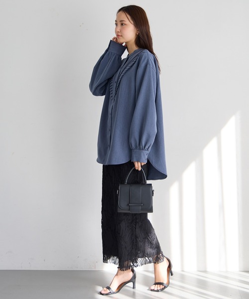 LAVEANGE（ラビアンジェ）の「【洗える】プリーツピンタックシャツ（シャツ/ブラウス・レディース・ネイビー/サックスブルー・4L/3L/LL/M/5L）」の8枚目の写真