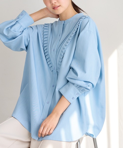 LAVEANGE（ラビアンジェ）の「【洗える】プリーツピンタックシャツ（シャツ/ブラウス・レディース・ネイビー/サックスブルー・4L/3L/LL/M/5L）」の9枚目の写真