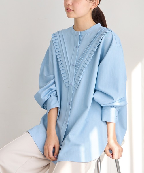 LAVEANGE（ラビアンジェ）の「【洗える】プリーツピンタックシャツ（シャツ/ブラウス・レディース・ネイビー/サックスブルー・4L/3L/LL/M/5L）」の10枚目の写真