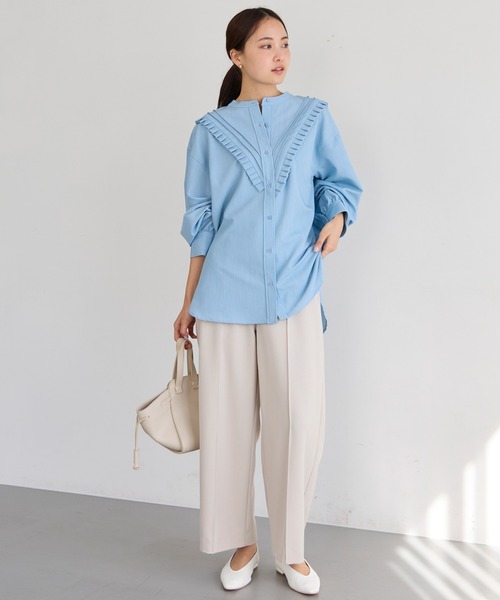 LAVEANGE（ラビアンジェ）の「【洗える】プリーツピンタックシャツ（シャツ/ブラウス・レディース・ネイビー/サックスブルー・4L/3L/LL/M/5L）」の11枚目の写真