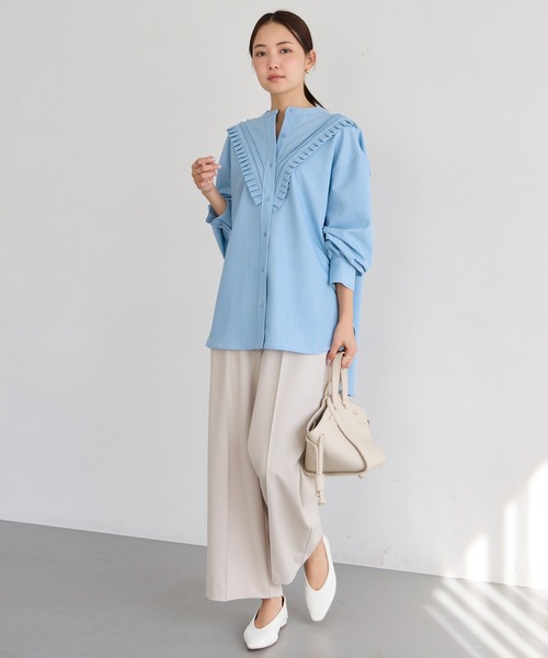 LAVEANGE（ラビアンジェ）の「【洗える】プリーツピンタックシャツ（シャツ/ブラウス・レディース・ネイビー/サックスブルー・4L/3L/LL/M/5L）」の13枚目の写真