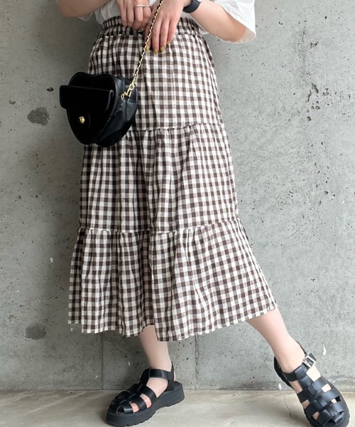 merrylatte（メリーラテ）の「フレンチガーリーチェックティアードスカート（スカート・レディース・ブラック/ブラウン・MEDIUM/SMALL/LARGE）」の11枚目の写真