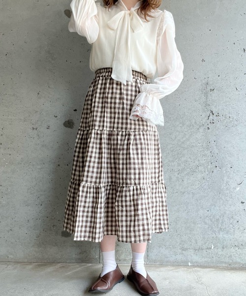 merrylatte（メリーラテ）の「フレンチガーリーチェックティアードスカート（スカート・レディース・ブラック/ブラウン・MEDIUM/SMALL/LARGE）」の19枚目の写真