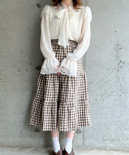 merrylatte（メリーラテ）の「フレンチガーリーチェックティアードスカート（スカート・レディース・ブラック/ブラウン・MEDIUM/SMALL/LARGE）」の16枚目の写真