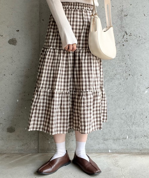 merrylatte（メリーラテ）の「フレンチガーリーチェックティアードスカート（スカート・レディース・ブラック/ブラウン・MEDIUM/SMALL/LARGE）」の13枚目の写真