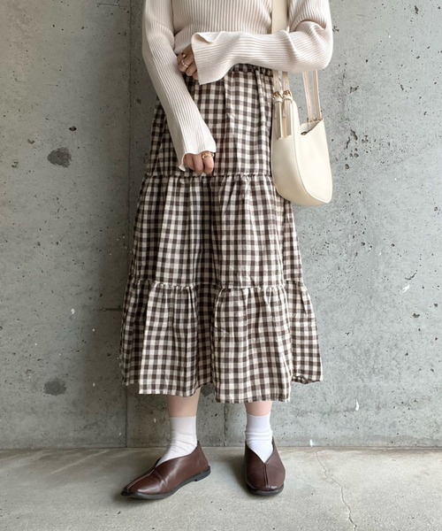 merrylatte（メリーラテ）の「フレンチガーリーチェックティアードスカート（スカート・レディース・ブラック/ブラウン・MEDIUM/SMALL/LARGE）」の3枚目の写真
