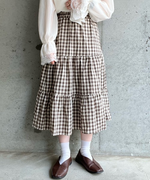 merrylatte（メリーラテ）の「フレンチガーリーチェックティアードスカート（スカート・レディース・ブラック/ブラウン・MEDIUM/SMALL/LARGE）」の9枚目の写真