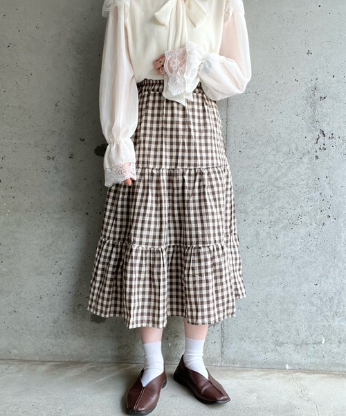 merrylatte（メリーラテ）の「フレンチガーリーチェックティアードスカート（スカート・レディース・ブラック/ブラウン・MEDIUM/SMALL/LARGE）」の6枚目の写真