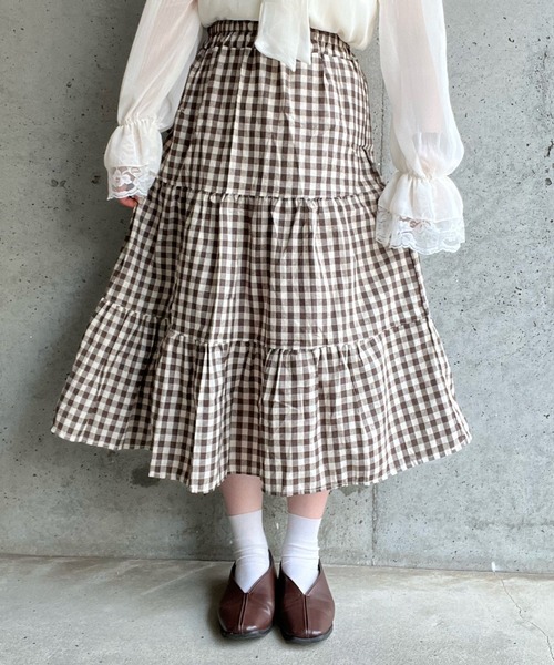 merrylatte（メリーラテ）の「フレンチガーリーチェックティアードスカート（スカート・レディース・ブラック/ブラウン・MEDIUM/SMALL/LARGE）」の18枚目の写真