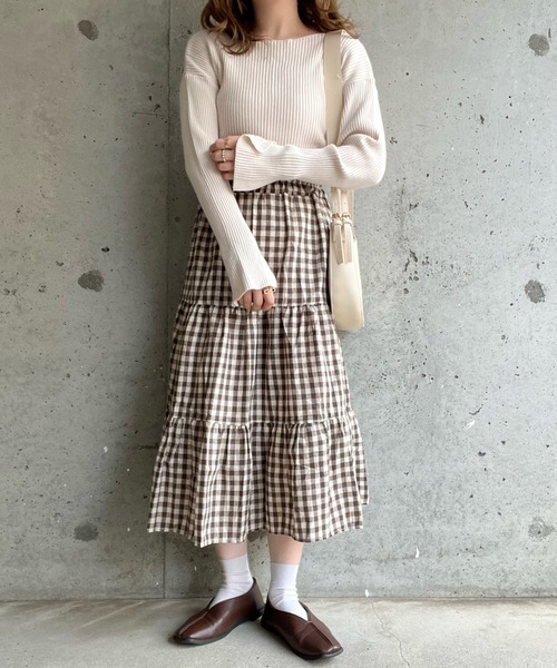 merrylatte（メリーラテ）の「フレンチガーリーチェックティアードスカート（スカート・レディース・ブラック/ブラウン・MEDIUM/SMALL/LARGE）」の12枚目の写真