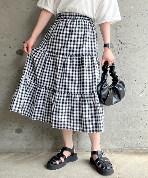 merrylatte（メリーラテ）の「フレンチガーリーチェックティアードスカート（スカート・レディース・ブラック/ブラウン・MEDIUM/SMALL/LARGE）」の8枚目の写真