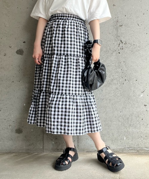 merrylatte（メリーラテ）の「フレンチガーリーチェックティアードスカート（スカート・レディース・ブラック/ブラウン・MEDIUM/SMALL/LARGE）」の5枚目の写真