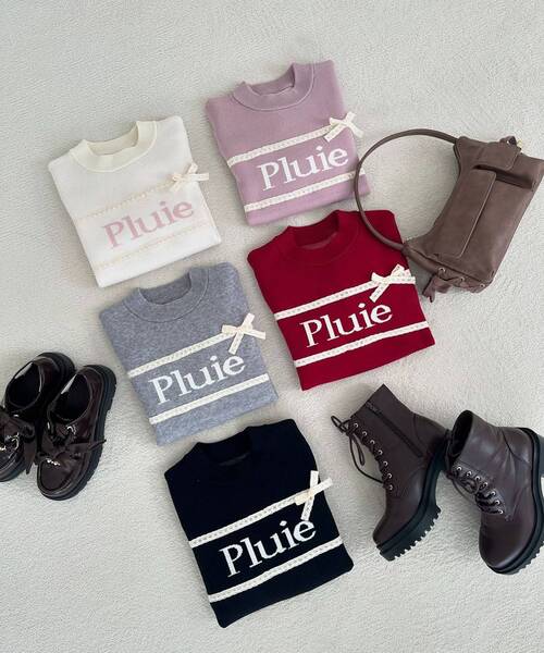 MAJESTIC LEGON（マジェスティックレゴン）の「レースリボンロゴニット（ニット/セーター・レディース・ピンク/ボルドー/グレー/アイボリー/ブラック・MEDIUM）」の2枚目の写真