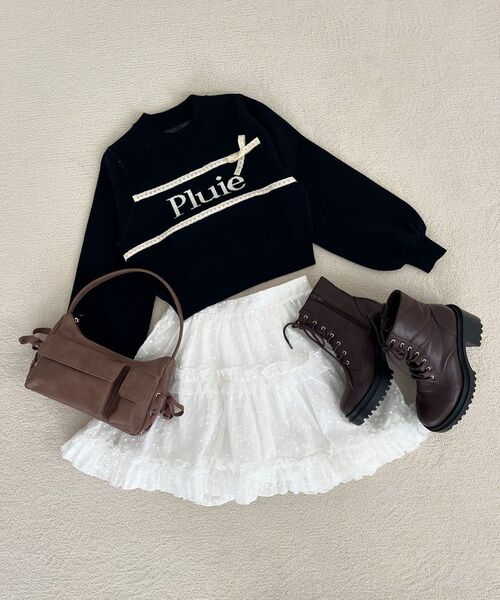 MAJESTIC LEGON（マジェスティックレゴン）の「レースリボンロゴニット（ニット/セーター・レディース・ピンク/ボルドー/グレー/アイボリー/ブラック・MEDIUM）」の3枚目の写真