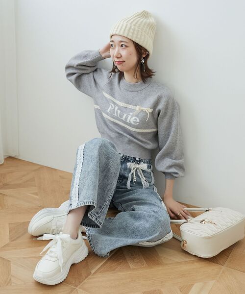 MAJESTIC LEGON（マジェスティックレゴン）の「レースリボンロゴニット（ニット/セーター・レディース・ピンク/ボルドー/グレー/アイボリー/ブラック・MEDIUM）」の15枚目の写真