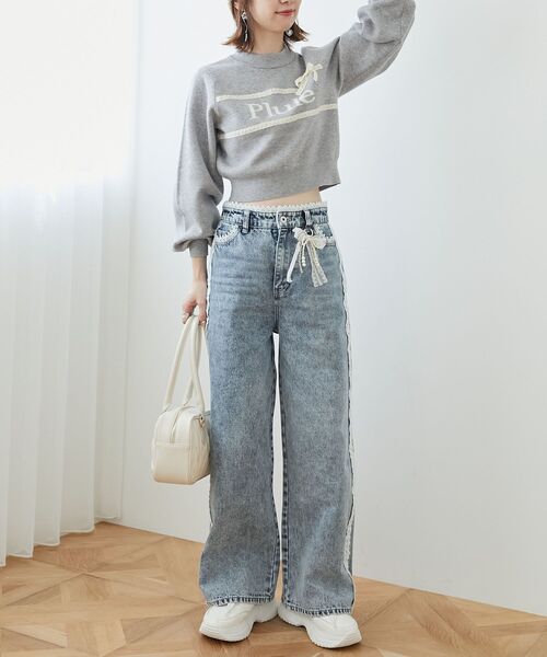 MAJESTIC LEGON（マジェスティックレゴン）の「レースリボンロゴニット（ニット/セーター・レディース・ピンク/ボルドー/グレー/アイボリー/ブラック・MEDIUM）」の16枚目の写真