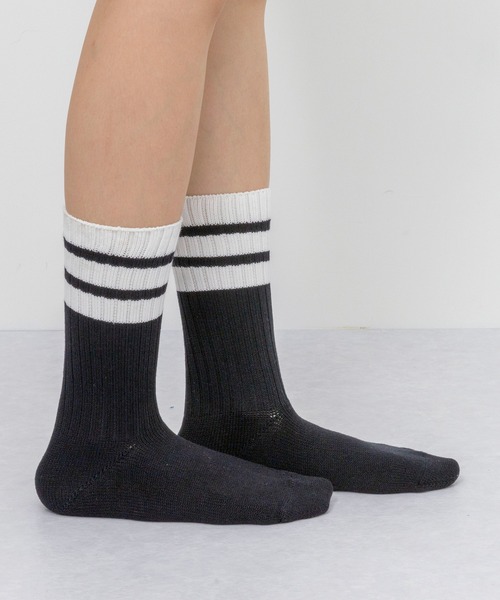 rasox（ラソックス）の「rasox（ラソックス）／　クラシックライン・リブクルー（ソックス/靴下・レディース・ネイビー/ブラック×ホワイト/ボルドー/ホワイト・MEDIUM/SMALL/LARGE）」の3枚目の写真
