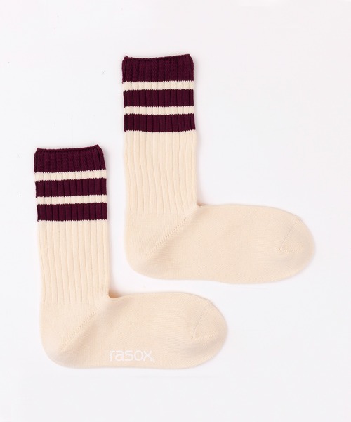 rasox（ラソックス）の「rasox（ラソックス）／　クラシックライン・リブクルー（ソックス/靴下・レディース・ネイビー/ブラック×ホワイト/ボルドー/ホワイト・MEDIUM/SMALL/LARGE）」の14枚目の写真