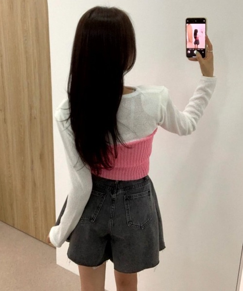 LYEON(リヨン)の「切りっぱなしフレアデニムショートパンツ/デニムスカパン(デニムパンツ・レディース・ブルー/ブラック・MEDIUM/SMALL)」の15枚目の写真
