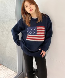 《USAフラッグ×オーバーシルエット》レディース ニット セーター 主役級 春秋冬