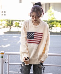 《USAフラッグ×オーバーシルエット》レディース ニット セーター 主役級 春秋冬
